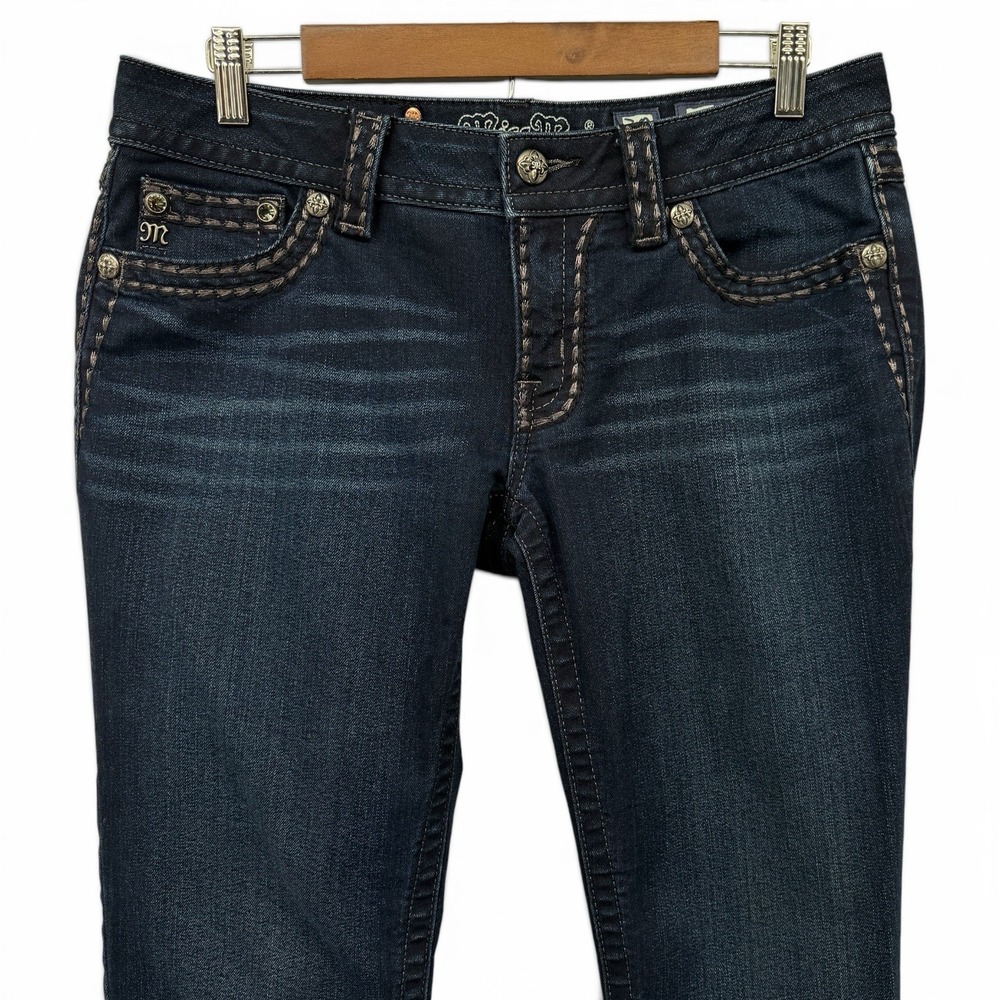 Miss Me Signature Skinny Jeans Womens 30 Dark Wash Low Rise Flap Pocket Stretch - Picture 2 of 13